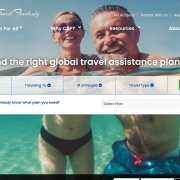 screenshot of website homepage with happy couple swimming and quick quote widget shown below headline "Let's find the right global travel assistance plan for you"