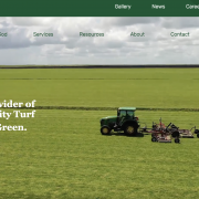 image of tractor shown on website homepage with Star Turf Farms logo and headline "Florida's Top Provider of The Highest-Quality Turf Keeping Florida Green." and call to action to view grasses
